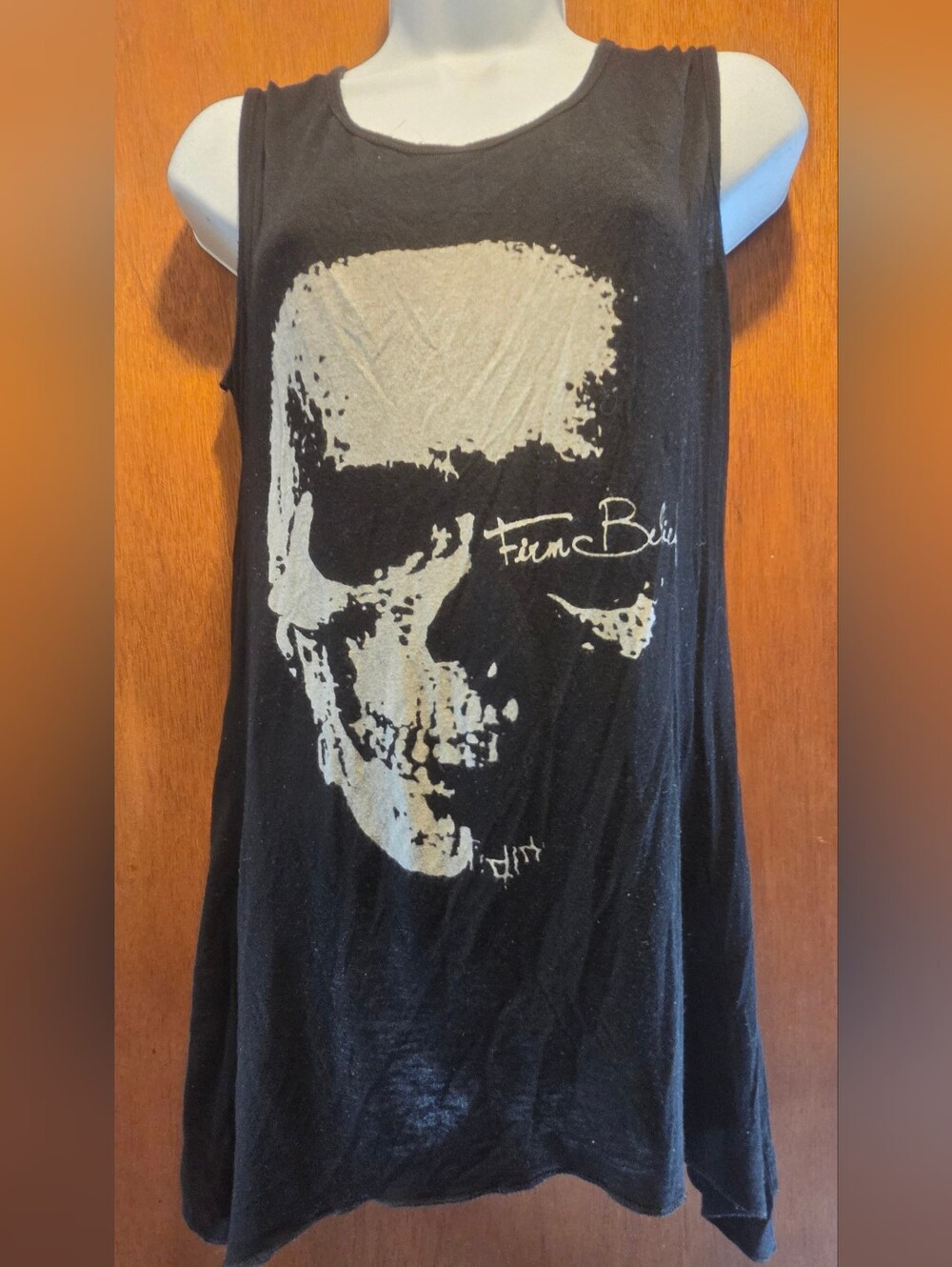 Firm Belief Black Skull Graphic Tank Top Open Back Detail SzL
